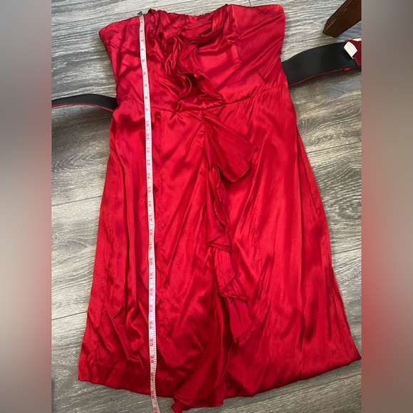 Express Red Silk Strapless Mini Dress with Belt, Size 4 Cocktail Homecoming - Picture 10 of 13